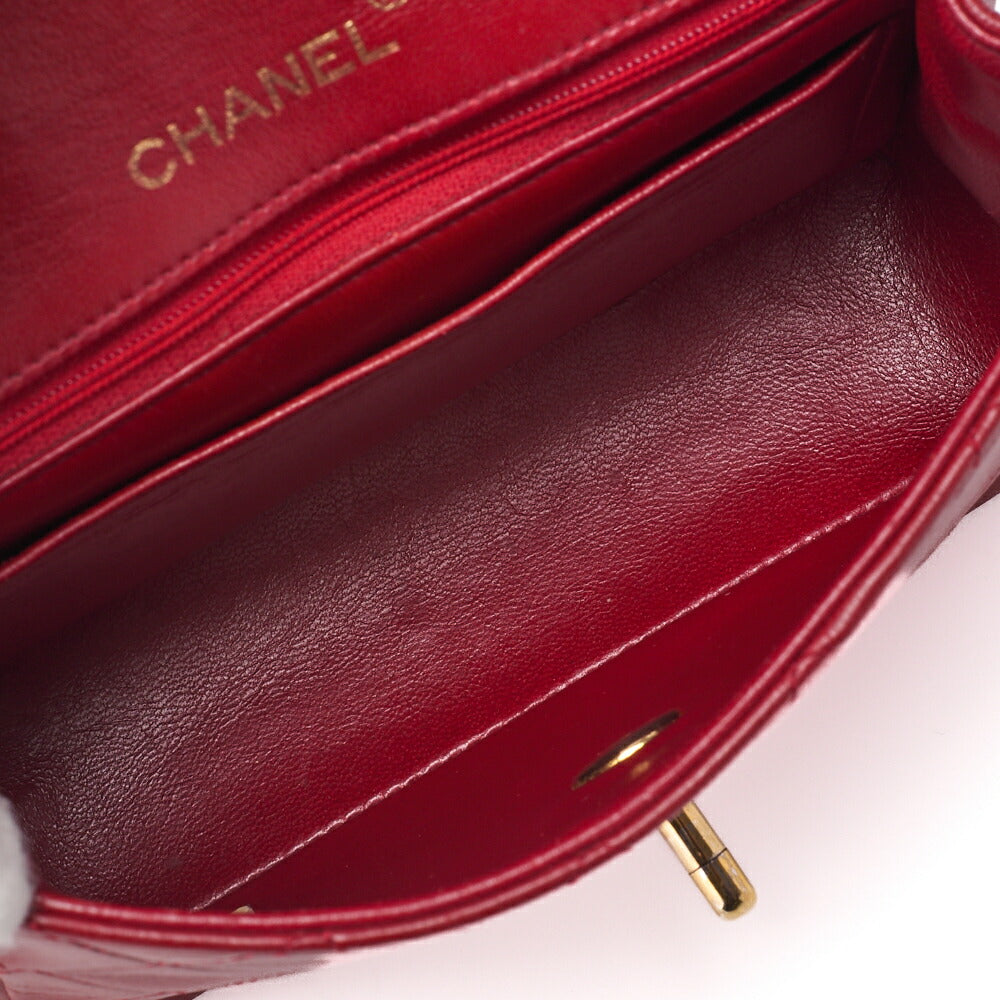 CHANEL Chain Shoulder Bag Mini Matelasse Lambskin Red Gold-Tone Hardware Pre-Owned - Vintage La Charme