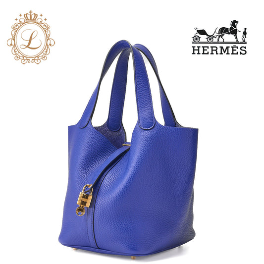 HERMES Picotin Rock MM Handbag Tote Bag Clemence Blue Royal Gold-Tone Hardware Pre-Owned - Vintage La Charme