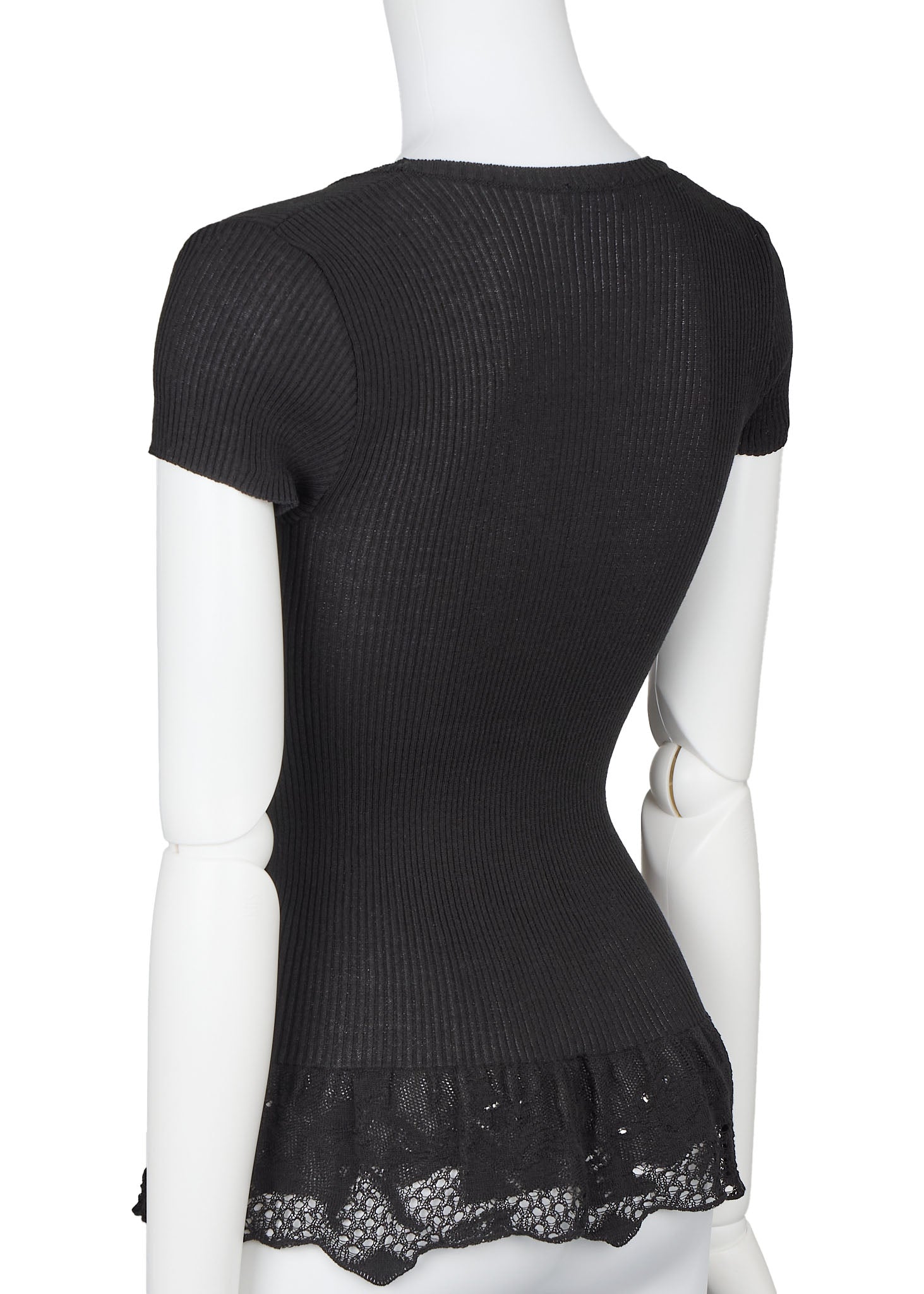 CHANEL T-Shirt, Coco Mark Knit Lace, Cotton Nylon Blend, Black, Silver-Tone Hardware, Pre-Owned - Vintage La Charme