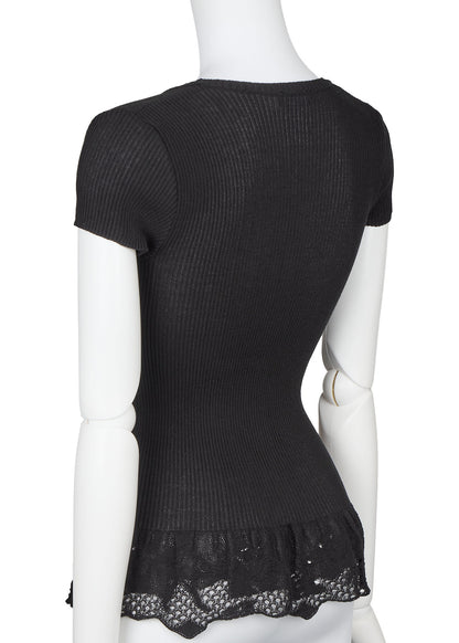 CHANEL T-Shirt, Coco Mark Knit Lace, Cotton Nylon Blend, Black, Silver-Tone Hardware, Pre-Owned - Vintage La Charme