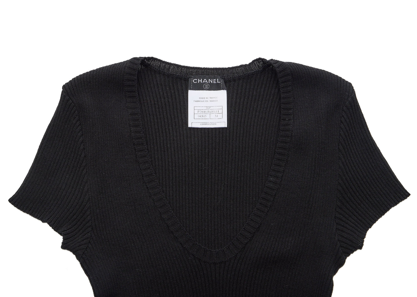 CHANEL T-Shirt, Coco Mark Knit Lace, Cotton Nylon Blend, Black, Silver-Tone Hardware, Pre-Owned - Vintage La Charme