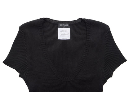 CHANEL T-Shirt, Coco Mark Knit Lace, Cotton Nylon Blend, Black, Silver-Tone Hardware, Pre-Owned - Vintage La Charme