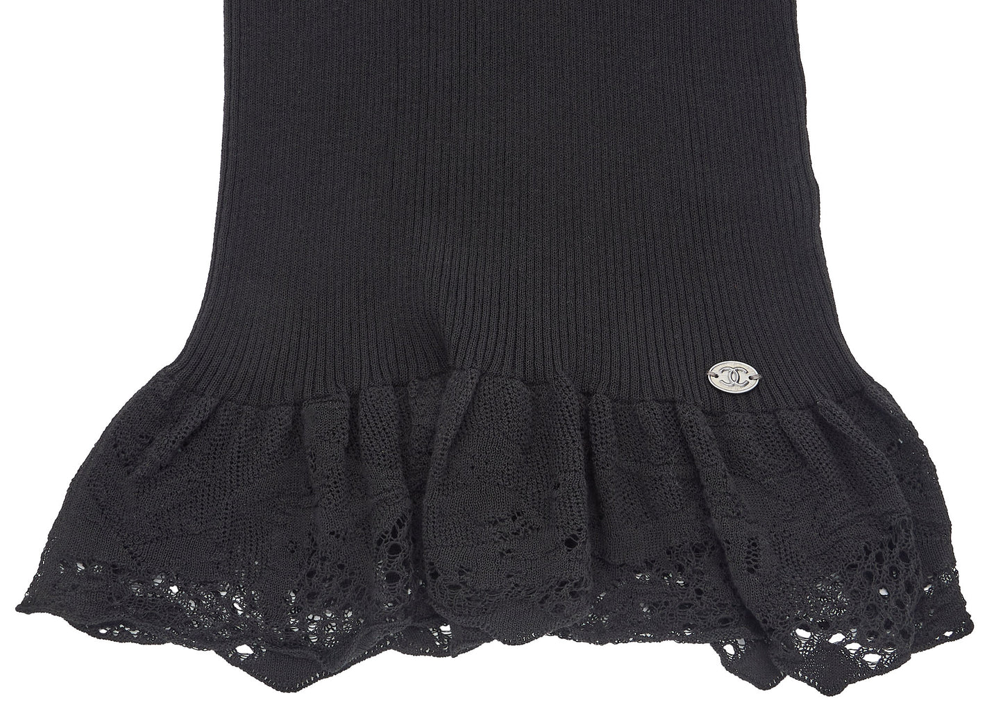 CHANEL T-Shirt, Coco Mark Knit Lace, Cotton Nylon Blend, Black, Silver-Tone Hardware, Pre-Owned - Vintage La Charme