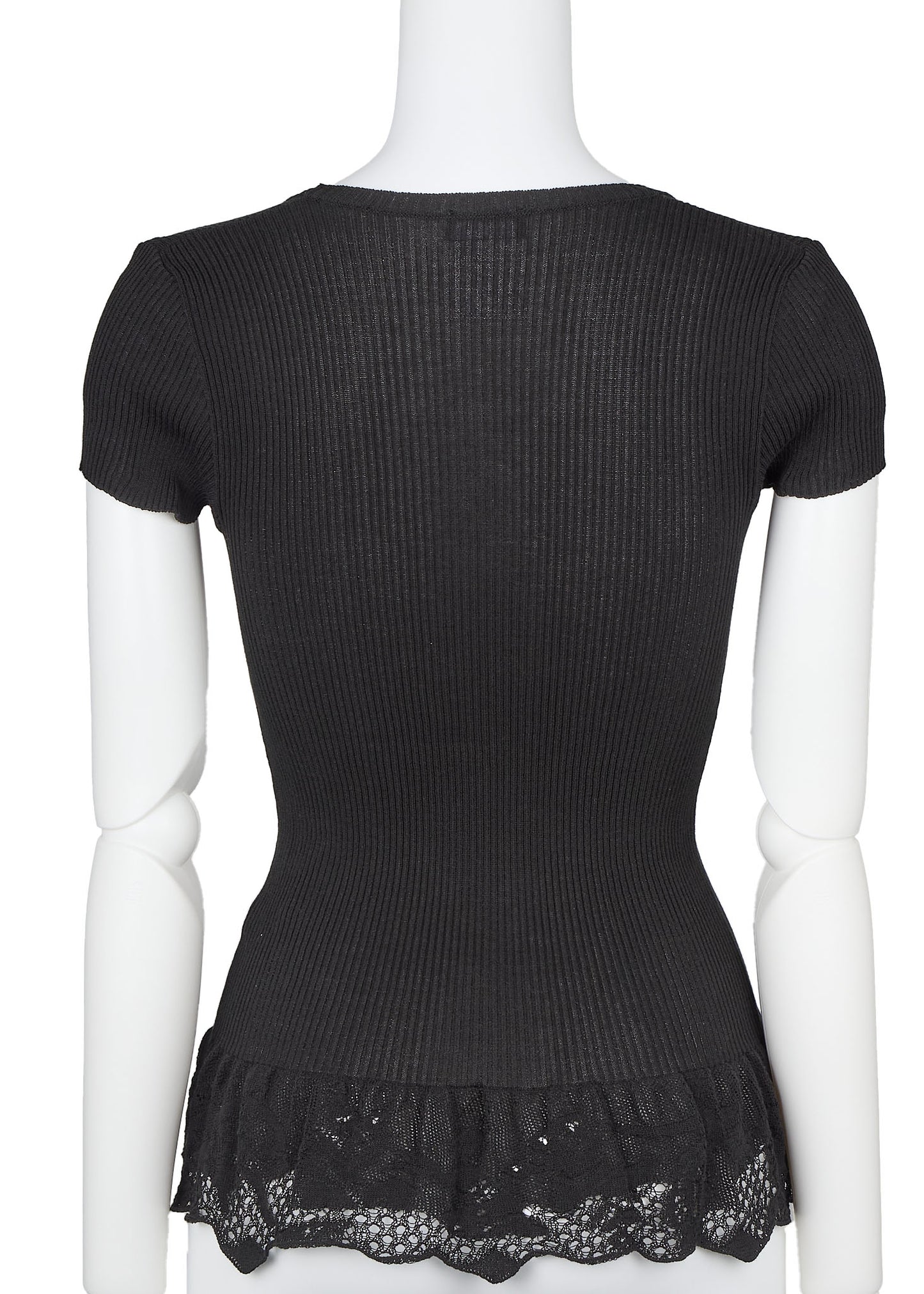 CHANEL T-Shirt, Coco Mark Knit Lace, Cotton Nylon Blend, Black, Silver-Tone Hardware, Pre-Owned - Vintage La Charme