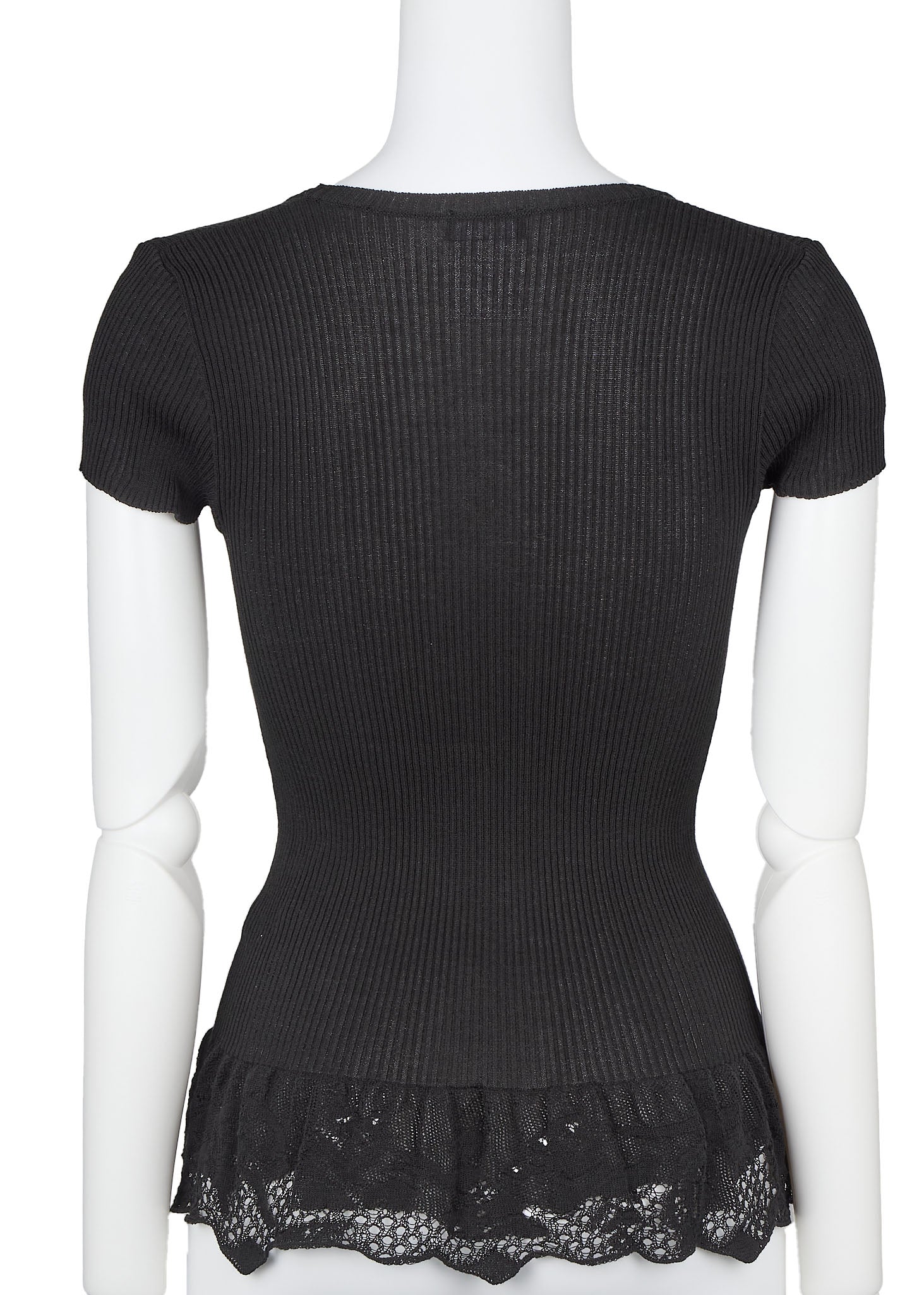 CHANEL T-Shirt, Coco Mark Knit Lace, Cotton Nylon Blend, Black, Silver-Tone Hardware, Pre-Owned - Vintage La Charme
