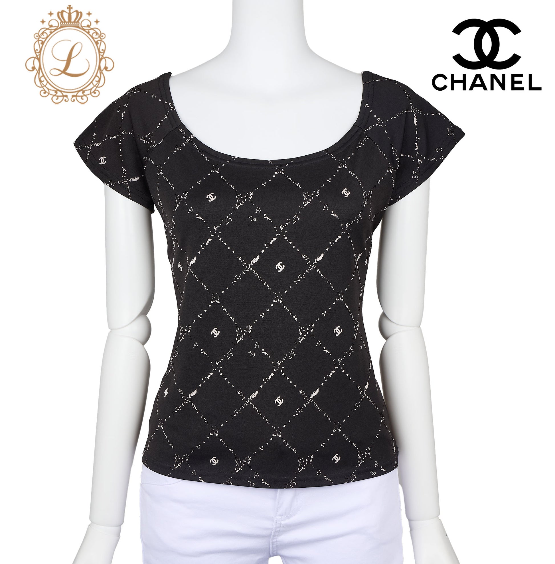 CHANEL T-Shirt, Coco Mark, Matelasse, Polyester Blend, Black, Pre-Owned - Vintage La Charme