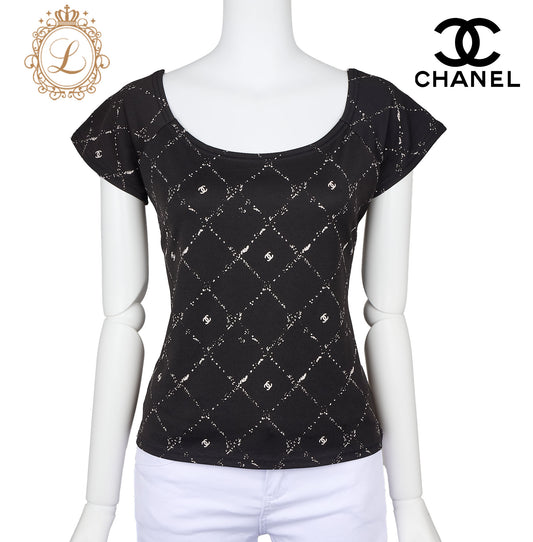 CHANEL T-Shirt, Coco Mark, Matelasse, Polyester Blend, Black, Pre-Owned - Vintage La Charme