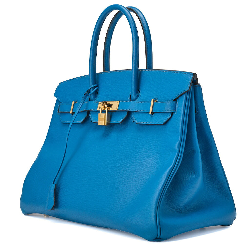 HERMES Birkin 35 Handbag Vo Epson Leather Blue Ismir Gold-Tone Hardware Pre-Owned - Vintage La Charme
