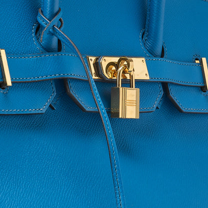 HERMES Birkin 35 Handbag Vo Epson Leather Blue Ismir Gold-Tone Hardware Pre-Owned - Vintage La Charme