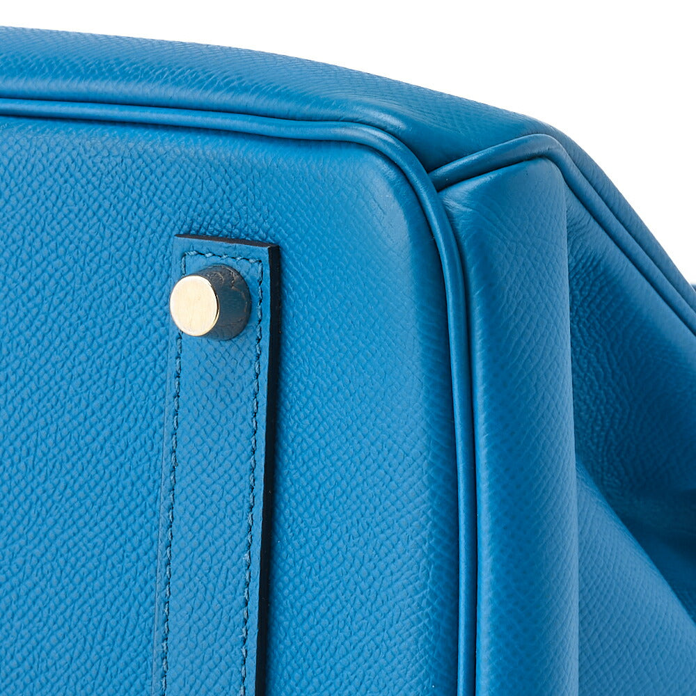 HERMES Birkin 35 Handbag Vo Epson Leather Blue Ismir Gold-Tone Hardware Pre-Owned - Vintage La Charme