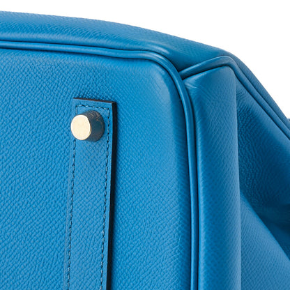 HERMES Birkin 35 Handbag Vo Epson Leather Blue Ismir Gold-Tone Hardware Pre-Owned - Vintage La Charme