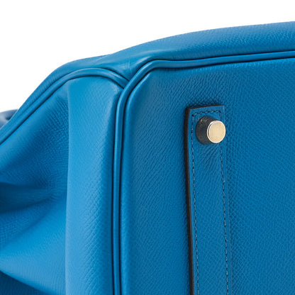 HERMES Birkin 35 Handbag Vo Epson Leather Blue Ismir Gold-Tone Hardware Pre-Owned - Vintage La Charme