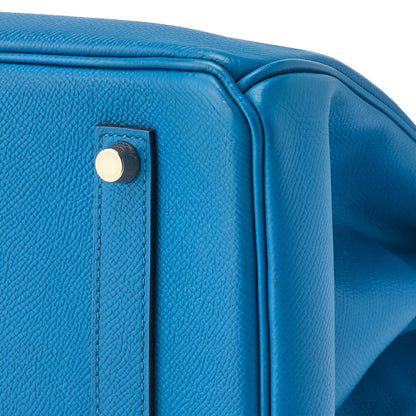 HERMES Birkin 35 Handbag Vo Epson Leather Blue Ismir Gold-Tone Hardware Pre-Owned - Vintage La Charme