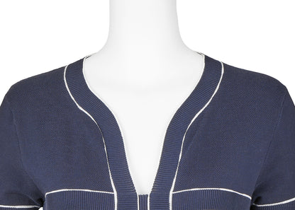 CHANEL One Piece Dress, Bicolor, Cotton, Navy, Gold-Tone Hardware, Pre-Owned - Vintage La Charme