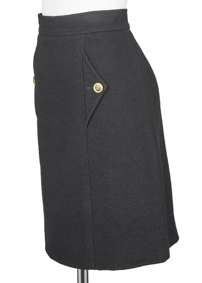 CHANEL Skirt Bottoms Coco Button, Wool Blend, Black, Silver-Tone Hardware, Pre-Owned - Vintage La Charme