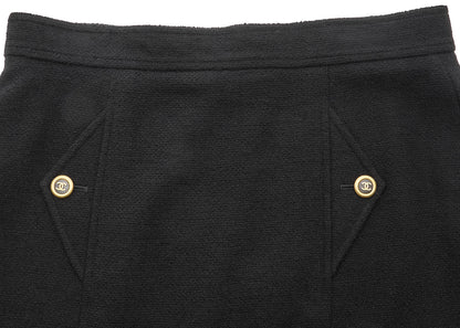 CHANEL Skirt Bottoms Coco Button, Wool Blend, Black, Silver-Tone Hardware, Pre-Owned - Vintage La Charme