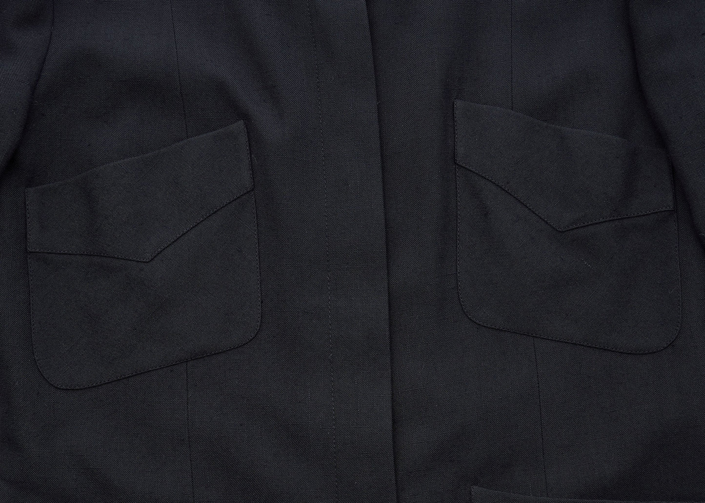 CHANEL Collarless Jacket, Outerwear Coat, Long Sleeve, Linen, Black, Gold-Tone Hardware, Pre-Owned - Vintage La Charme