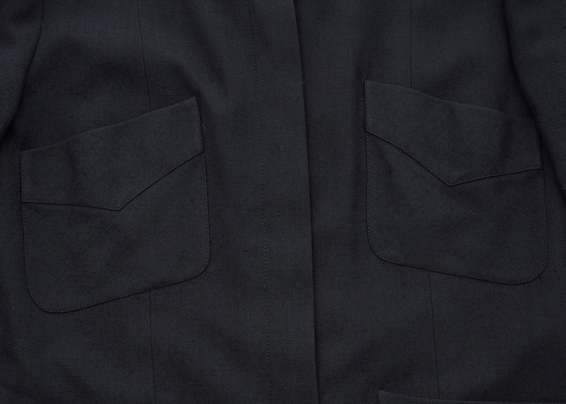 CHANEL Collarless Jacket, Outerwear Coat, Long Sleeve, Linen, Black, Gold-Tone Hardware, Pre-Owned - Vintage La Charme