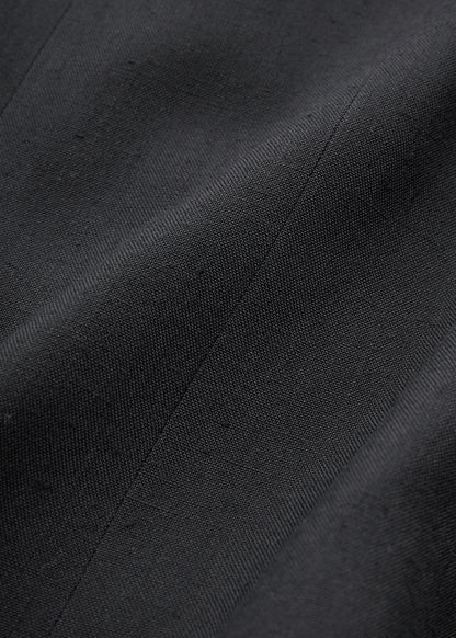 CHANEL Collarless Jacket, Outerwear Coat, Long Sleeve, Linen, Black, Gold-Tone Hardware, Pre-Owned - Vintage La Charme