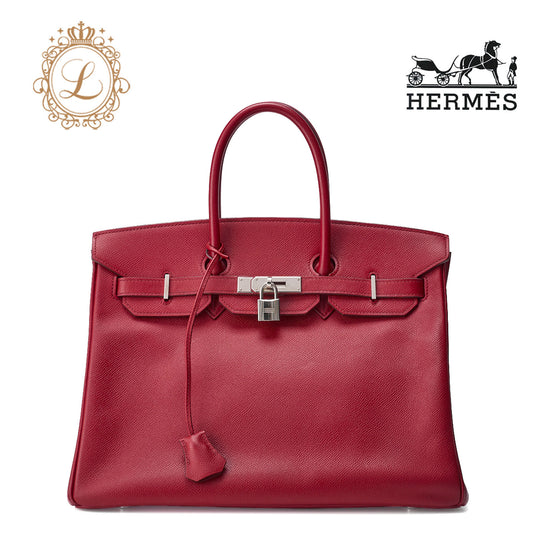 HERMES Birkin 35 Handbag Tote Bag Epson Rouge Casaque Silver-Tone Hardware Pre-Owned - Vintage La Charme