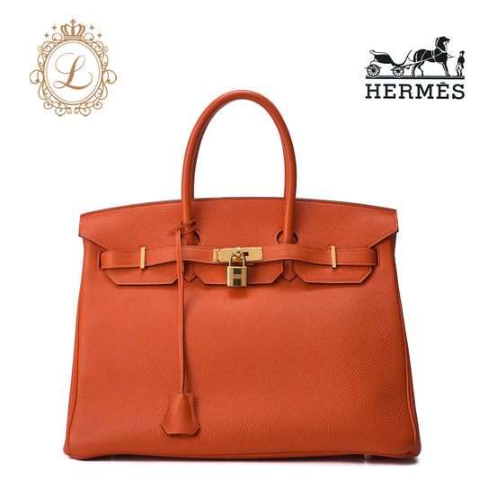 HERMES Birkin 35 Handbag Togo Capucine Orange Gold-Tone Hardware Pre-Owned - Vintage La Charme