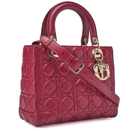 Dior Lady Dior Cannage 2WAY Handbag Lambskin Bordeaux Gold-Tone Hardware Pre-Owned - Vintage La Charme