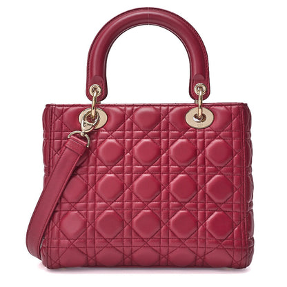 Dior Lady Dior Cannage 2WAY Handbag Lambskin Bordeaux Gold-Tone Hardware Pre-Owned - Vintage La Charme