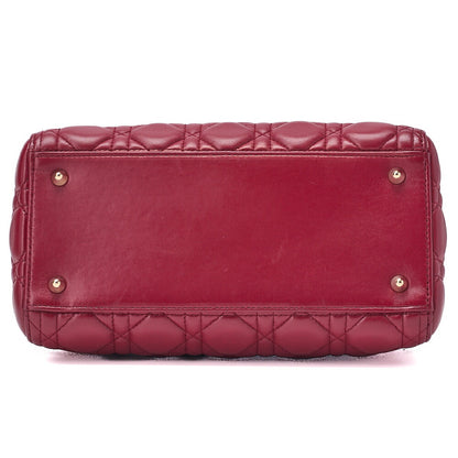 Dior Lady Dior Cannage 2WAY Handbag Lambskin Bordeaux Gold-Tone Hardware Pre-Owned - Vintage La Charme