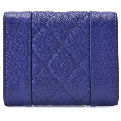 CHANEL Compact Wallet, Matelasse, Tri-Fold, Caviar Skin, Blue, Gold-Tone Hardware, Pre-Owned - Vintage La Charme