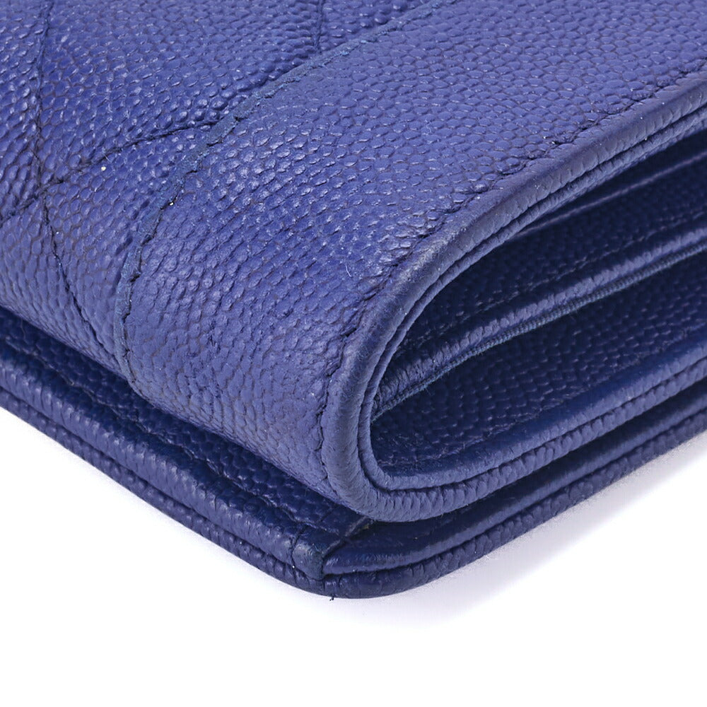 CHANEL Compact Wallet, Matelasse, Tri-Fold, Caviar Skin, Blue, Gold-Tone Hardware, Pre-Owned - Vintage La Charme