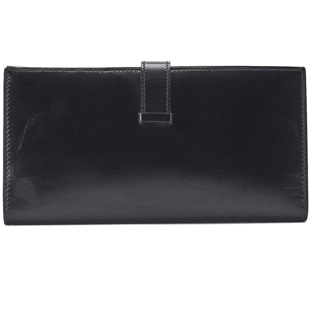HERMES Bearn Soufflet Two-Fold Long Wallet Box Calf Black Gold-Tone Hardware Pre-Owned - Vintage La Charme