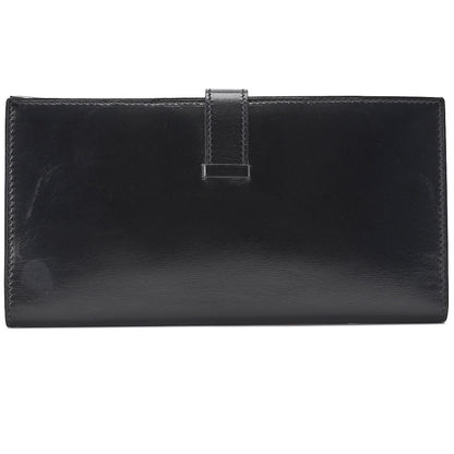 HERMES Bearn Soufflet Two-Fold Long Wallet Box Calf Black Gold-Tone Hardware Pre-Owned - Vintage La Charme