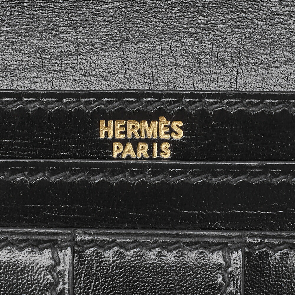 HERMES Bearn Soufflet Two-Fold Long Wallet Box Calf Black Gold-Tone Hardware Pre-Owned - Vintage La Charme