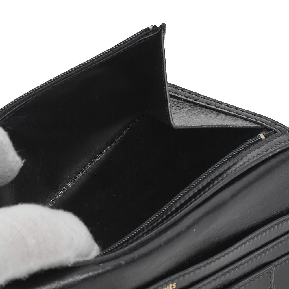 HERMES Bearn Soufflet Two-Fold Long Wallet Box Calf Black Gold-Tone Hardware Pre-Owned - Vintage La Charme