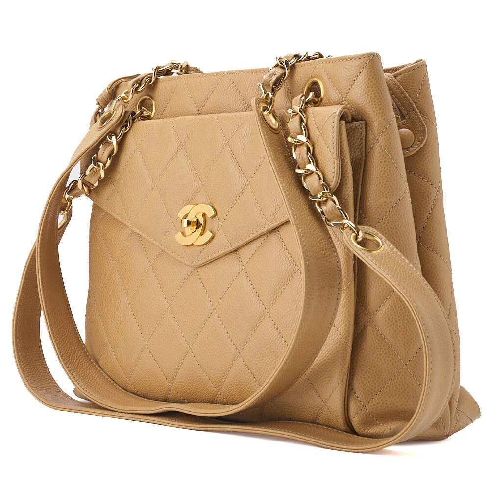 CHANEL Chain Shoulder Tote Bag Outside Flap Caviar Skin Beige Gold-Tone Hardware Pre-Owned - Vintage La Charme