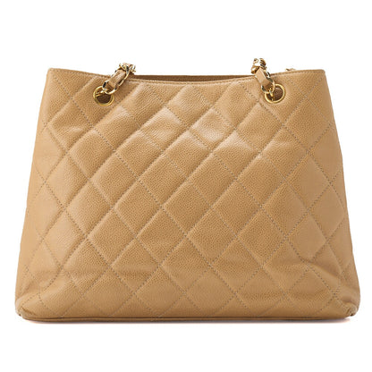 CHANEL Chain Shoulder Tote Bag Outside Flap Caviar Skin Beige Gold-Tone Hardware Pre-Owned - Vintage La Charme