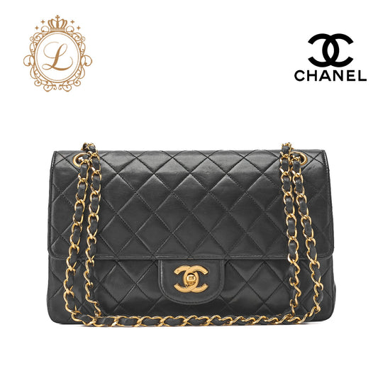 CHANEL Shoulder Bag, Matelasse Turn Lock Double Straight Flap, Lambskin, Black, Gold-Tone Hardware, Pre-Owned - Vintage La Charme