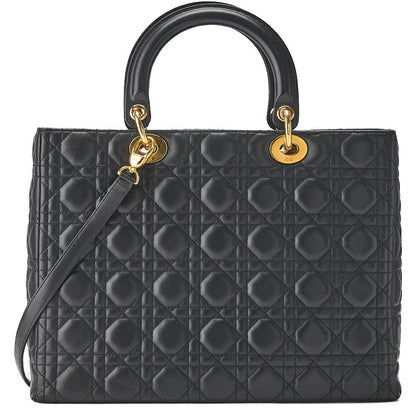 Dior Lady Dior Cannage 2WAY Handbag Lambskin Black Gold-Tone Hardware Pre-Owned - Vintage La Charme