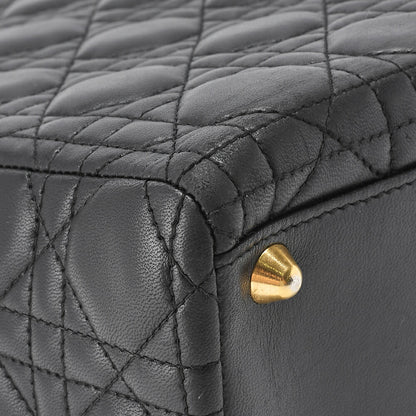 Dior Lady Dior Cannage 2WAY Handbag Lambskin Black Gold-Tone Hardware Pre-Owned - Vintage La Charme