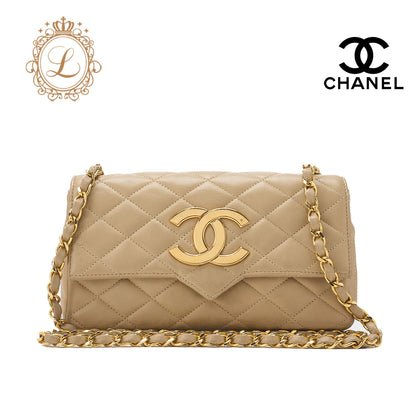 CHANEL Shoulder Bag, Matelasse, Coco Push Lock, Lambskin, Beige, Gold-Tone Hardware, Pre-Owned - Vintage La Charme