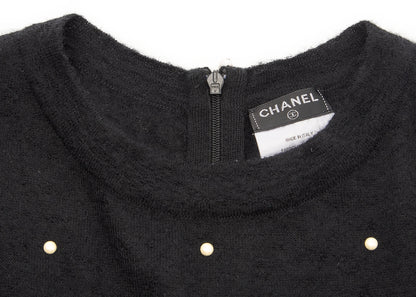 CHANEL Dress, Pleated Long Sleeve, Mohair Cashmere Blend, Black, Pre-Owned - Vintage La Charme