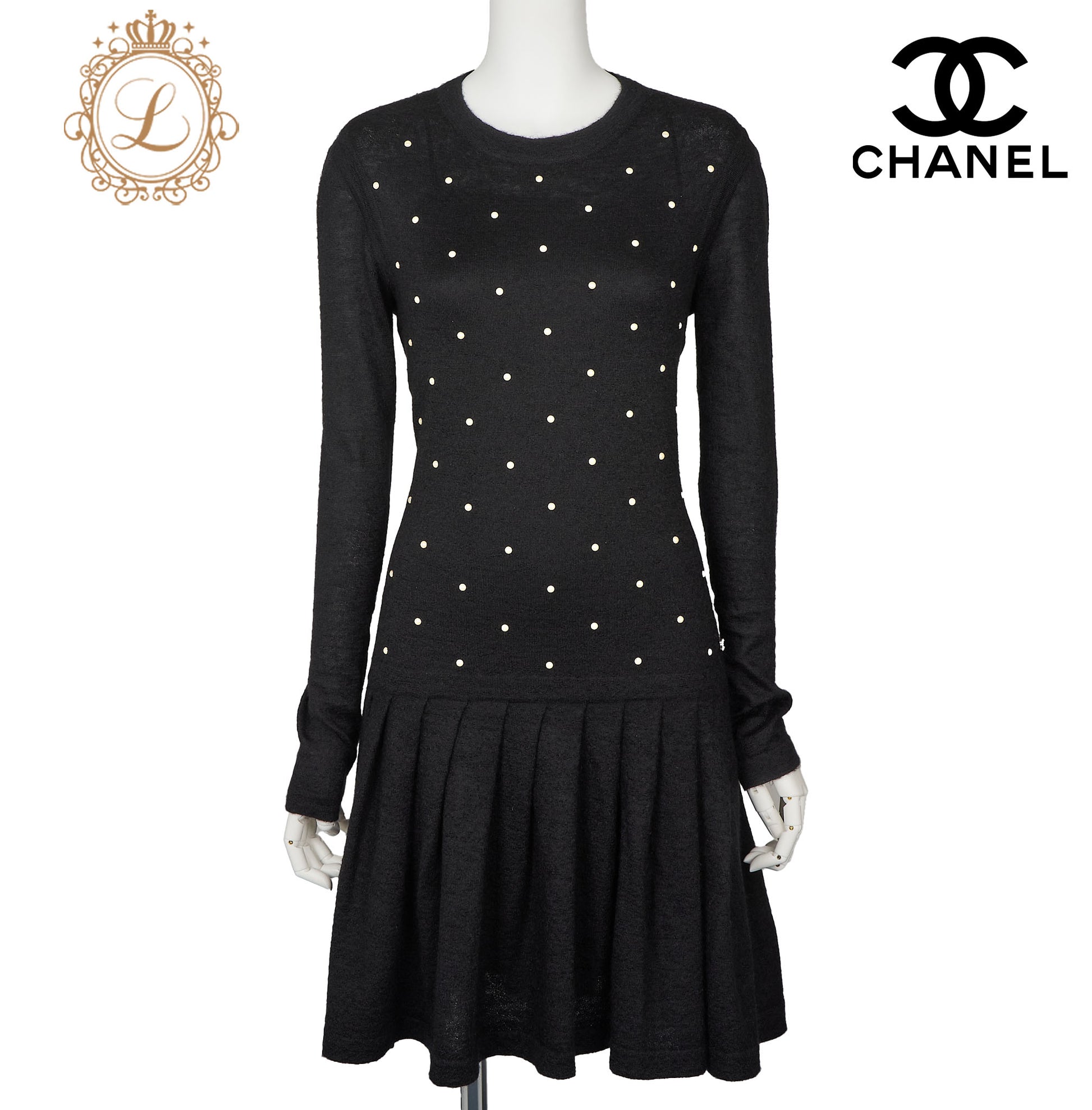 CHANEL Dress, Pleated Long Sleeve, Mohair Cashmere Blend, Black, Pre-Owned - Vintage La Charme