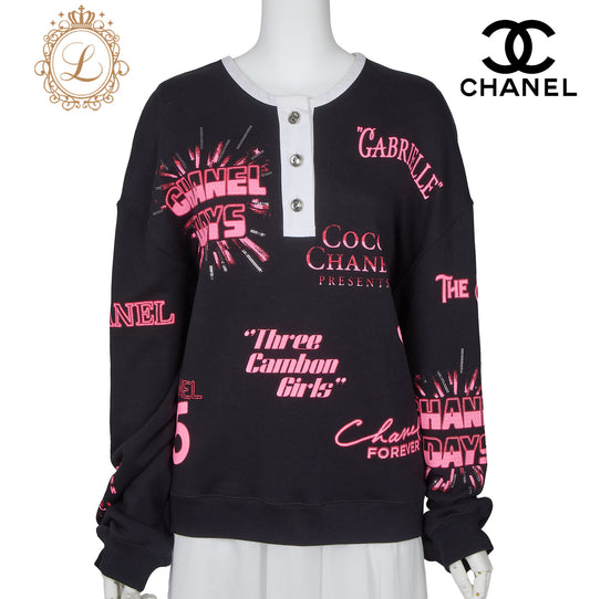 CHANEL Sweatshirt Hoodie, Coco Mark No5, Long Sleeve, Cotton, Black, Gold-Tone Hardware, Pre-Owned - Vintage La Charme