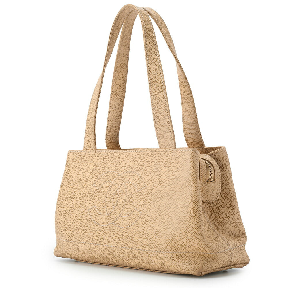 CHANEL Handbag, Coco Mark, Wood Pattern Charm, Caviar Skin, Beige, Gold-Tone Hardware, Pre-Owned - Vintage La Charme