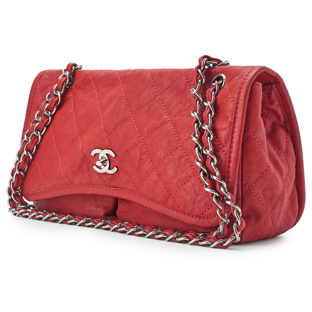 CHANEL Shoulder Bag, Matelasse Turn Lock, Chain Shoulder, Calfskin, Red, Silver-Tone Hardware, Pre-Owned - Vintage La Charme