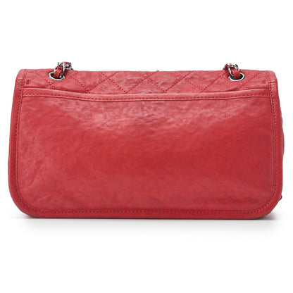 CHANEL Shoulder Bag, Matelasse Turn Lock, Chain Shoulder, Calfskin, Red, Silver-Tone Hardware, Pre-Owned - Vintage La Charme