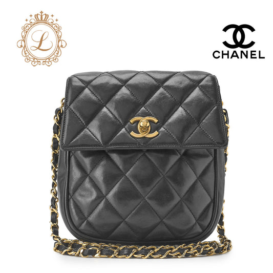 CHANEL Shoulder Bag, Matelasse Vertical Straight Flap, Lambskin, Black, Gold-Tone Hardware, Pre-Owned - Vintage La Charme