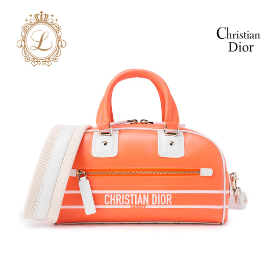 Dior Mini Boston Bag, 2WAY, Leather, Rubber, Orange, Gold-Tone Hardware, Pre-Owned - Vintage La Charme