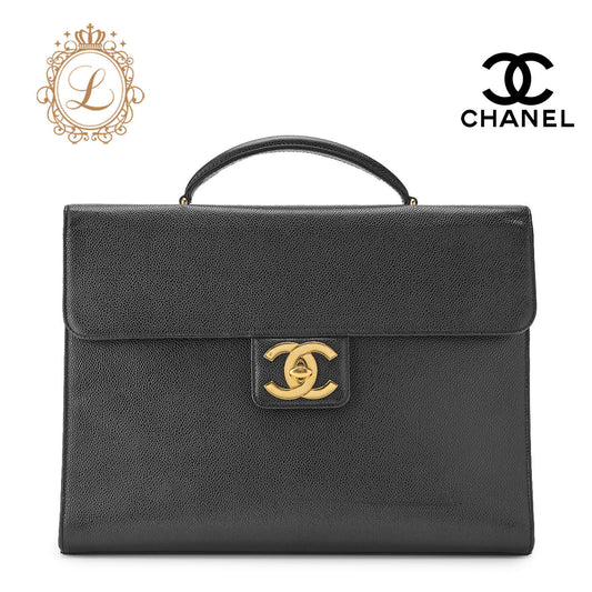 CHANEL Business Bag, Decacoco Turn Lock, Caviar Leather, Black, Gold-Tone Hardware, Pre-Owned - Vintage La Charme