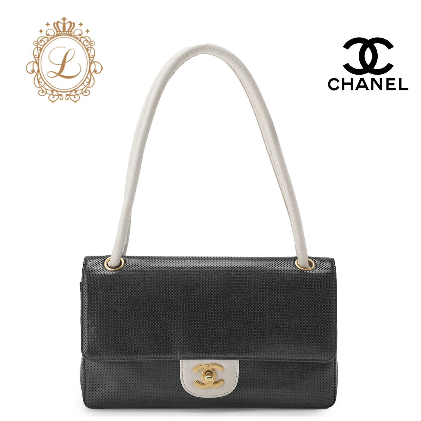 CHANEL Shoulder Bag, Punching, Leather, Black, Gold-Tone Hardware, Pre-Owned - Vintage La Charme